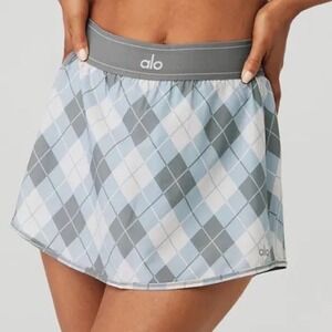 Alo Yoga Argyle Match Point Tennis Skirt Gravel/Titanium S